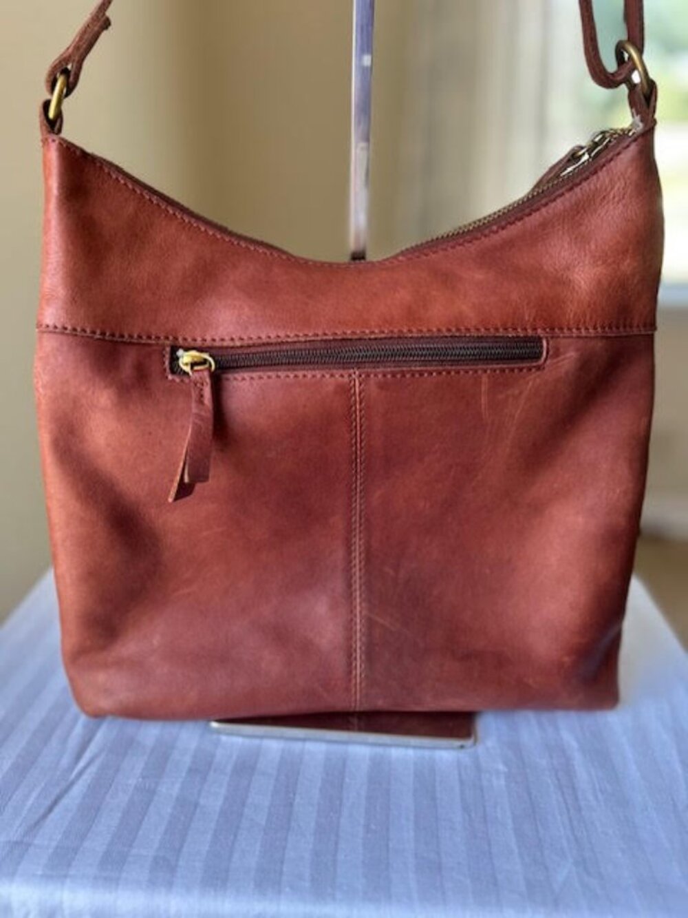 Margot New York Brandy Brown Leather Crossbody Hobo Bag - Picture 7 of 15
